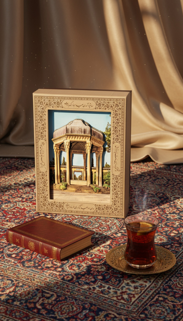 جعبه سه بعدی لوکس با طرح حافظیه و کاشیکاری شیراز
