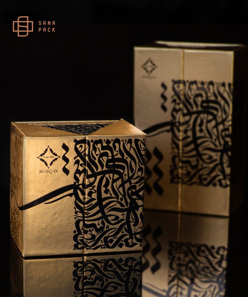 طراحی و تولید بسته بندی زعفران صادراتی شایگان با چاپ متالایز مخصوص بازار دبی و امارات